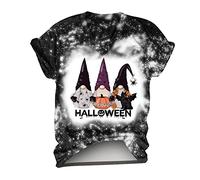 Halloween Costume T-Shirts Women Spiders Ghosts Witch Hat T-Shirt v-Neck Short Sleeved Breathable Polyester Shirt Humor Festival Blouse Funny Kids Adults Autumn Fashion Thermal Top Black