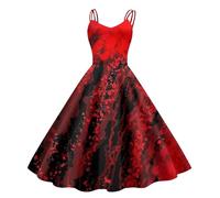 Halloween Costume Women - Bloody Dress with Blood Splash Print, Sleeveless Zombie Wedding Dress for Horror Party, Scary Gothic Cosplay Carnival Dress