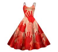 Halloween Costume Women - Bloody Dress with Blood Splash Print, Sleeveless Zombie Wedding Dress for Horror Party, Scary Gothic Cosplay Carnival Dress