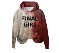Halloween Costume Women Bloody Print Hooded Sweatshirt Long Sleeve Loose Fit Casual Vintage Chic Gothic Style Cosplay Renaissance Carnival Party Comfortable Classic Top
