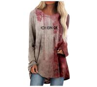 Halloween Costume Women Bloody Print Tunic Large Size Round Neck Long Sleeve Loose Fit Horror Streetwear Top Chic Blood Versatile Top Carnival Casual Bloody Long Shirt