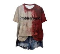 Halloween Costume Women Letter Print Short Sleeve T-Shirts Women Round Neck Loose Fit Horror Blood Top Casual Bloody Comfortable Chic Tops Versatile Carnival Bloody Costume