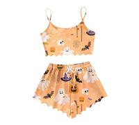 Halloween Costume Women Pajama Sets Women Silk Satin Pajama Set 3 Pieces Lingerie Sleepwear with Floral Lace and Bathrobe Features:, yellow, XXL