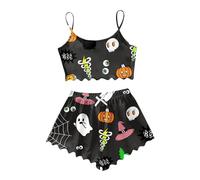 Halloween Costume Women Pajama Sets Women Silk Satin Pajama Set 3 Pieces Lingerie Sleepwear with Floral Lace and Bathrobe Features:, black, XXL