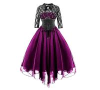 Halloween Costume Women Witch Costumes Dress for Women Lace Half Sleeve Tunic 1950s Crosets A-Line Swing Midi Cocktail Party Dress, Hot Pink, M
