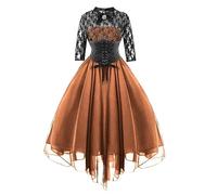 Halloween Costume Women Witch Costumes Dress for Women Lace Half Sleeve Tunic 1950s Crosets A-Line Swing Midi Cocktail Party Dress, orange, XXL