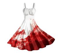 Halloween Costume Women's Bloody Dress with Blood Splash Print Sleeveless Zombie Bride Wedding Dress for Horror Party Scary Gothic Cosplay Carnival Dress Sexy Strap A-line Party Dresses, 4-White, S