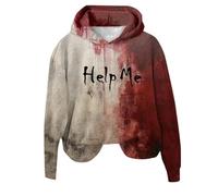 Halloween Costume Women's Bloody Print Long Sleeve Hoodie Loose Fit Casual Vintage Chic Gothic Style Cosplay Renaissance Carnival Party Comfortable Classic Top, Wine, S
