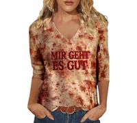 Halloween Costume Women's Bloody Print Tee Shirt V Neck 3/4 Sleeves Horror Blood Letter Slim Fit Top Casual Chic Comfortable Bloody Top Versatile Carnival Streetwear Pullover