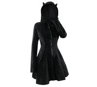 Halloween Costume Women's Cat Ear Hoodie Hoodie Gothic Dress Kawaii Jumper Dress Autumn Winter Y2k E-Girl Hoodie Sweat Dress Carnival Party Halloween Cosplay Costumes, O Black, S