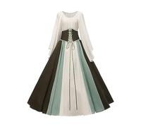 Halloween Costume Women's Dress Corset Lace Gothic Maxi Dresses Vintage Court Lacing Bandage Dress Carnival Halloween Party Evening Dresses with Flared Sleeves and High Waist, Green, XL