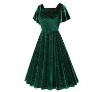 Halloween Costume Women's Dress Gold Velvet Dress with Sequin Dress Square Neck Festive Cosplay Maxi Dresses Cosplay Carnival Princess Queen Evening Dress for Adults, Green, XXL