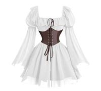 Halloween Costume Women's Gothic Dress Cosplay Renaissance Party Dresses Carnival Vintage Dresses in Yard Style Bodycon with Waist Trumpet Sleeves Cocktail Dresses Medieval Witch Clothing, White, S