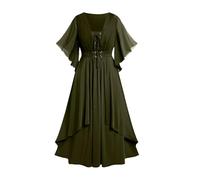 Halloween Costume Women's Gothic Medieval Court Vintage Design Maxi Dresses Egg Colour Lacing Princess Short Sleeve Dresses with Belt Club Party Evening Dresses Festive Costume, Green, XXL