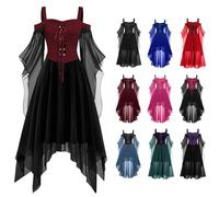 Halloween Costume Women's Gothic Medieval Renaissance Baroque Clothing with Tied Waist and Corset for Witch Vampire Cosplay Theme Party Carnival Sexy Adult Witch Costume Goth Dress Black