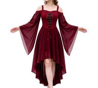 Halloween Costume Women's Gothic Retro Dress Medieval Clothing Witch | Tied waist, plain with off-the-shoulder neckline dress, Halloween, vampire, Renaissance, trumpet sleeves corset