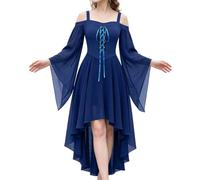 Halloween Costume Women's Gothic Retro Dress Medieval Clothing Witch | Tied waist, plain with off-the-shoulder neckline dress, Halloween, vampire, Renaissance, trumpet sleeves corset