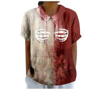 Halloween Costume Women's Letter Print Short Sleeve T-Shirts Lapel Collar Loose Fit Horror Vintage Chic Versatile Blood Streetwear Top for Casual Carnival Bloody
