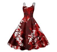 Halloween Costume Women's Party Dress Bloody A-line Maxi Dress Casual Terrifier Horror Bride Sexy Witch Costume Blood Printed Party Dress Spaghetti Midi Dress Halloween Cocktail Dress