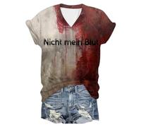 Halloween Costume Women's Plus Size Short Sleeve T-Shirts Women V-Neck Bloody Loose Fit Horror Top Chic Versatile Blood Streetwear Pullover for Casual Carnival Party Bloody Top