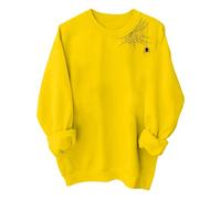 Halloween Costume Women's Pullover Long Sleeve Sweatshirt Basic Crew Neck Long Sleeve Shirt Simple Party Festive Jumper Ghost Print Top, Yellow2, L