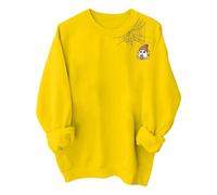 Halloween Costume Women's Pullover Long Sleeve Sweatshirt Basic Crew Neck Long Sleeve Shirt Simple Party Festive Jumper Ghost Print Top, Yellow 1, XL