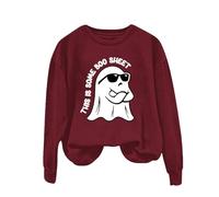 Halloween Costume Women's Pullover Sweatshirt Ghost Print Sweatshirt Long Sleeve Crew Neck Jumper Without Hood Autumn Winter Blouse Top Sports Streetwear Tops Long Sleeve Autumn Jumper, Wine Red, 3XL
