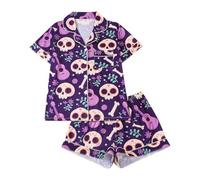 Halloween Costume Women's Pyjama Sets Women's Halloween Printed Collar Short Sleeve and Shorts Pyjama Set European and Style, purple, L
