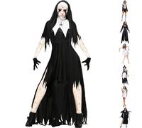 Halloween Costume Women's Scary Witch Vampire Church Dress Horror Bride Nurse Outfit with Hat & Accessories, Elegant Figure-hugging Design for Carnival, Horror Fans & Cosplay Parties