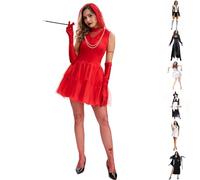 Halloween Costume Women's Scary Witch Vampire Church Dress Horror Bride Nurse Outfit with Hat & Accessories, Elegant Figure-hugging Design for Carnival, Horror Fans & Cosplay Parties