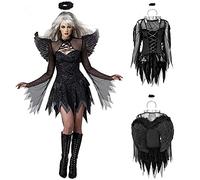 Halloween Costume Women's Sexy Scary Punk Black Short Gothic Dress Fallen Angel Demon Witch Dress Vampire Wizard Mage Fancy Dress Outfit Victorian Medieval Mini Dress for Cosplay 3-Piece