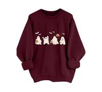 Halloween Costume Women's Sweatshirt Ghost Print Pullover Long Sleeve Crew Neck Jumper Without Hood Loose Casual Sweatshirt Women's Jumper Carnival Festival Horror Tops Long Sleeve Blouse Top, Wine