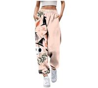 Halloween Costume Women's Unisex Trousers Pumpkin Halloween Matching Print Bottom Jogging Bottoms Pockets High Waist Sporty Gym Athletic Fit Jogger Trousers, White, XXL