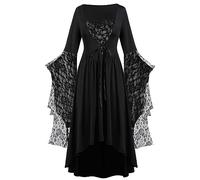 Halloween Costume Women's Vampire Witch Gothic Medieval Dress Maleficent Style Scary Bat Trumpet Sleeves Renaissance Vintage Evening Dress Black Theme Party Cosplay Christmas Festive