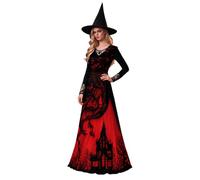 Halloween Costume Women's Witch Dress Gothic Printed Swing Party Dresses | Elegant Long Dress Medieval Witch Costume Fancy Dress Evening Party Prom Dress with Thorns Printed