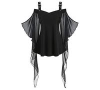 Halloween Costume Women's Witch Short Ghosts Black Gothic Dress Lace Strap Dress Cosplay with Trumpet Sleeves A-line Bat Steampunk Costume Evening Dresses Goddess Vampire Ball Dress Shoulderless