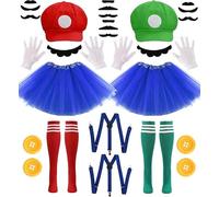Halloween Costumes Accessories for Adults Women - Christmas Costumes for Best Friends - Super Bros Red and Green Hats,Mustache,Gloves,Socks, Blue Dress Outfits Accessories Halloween Cosplay