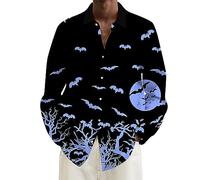 Halloween Costumes Adult Body Suits Men Printing Casual Shirt Long Sleeved Bat 3D Print Shirts Tech Long Sleeve Shirt for Men Halloween Party Gift Shirts Blue