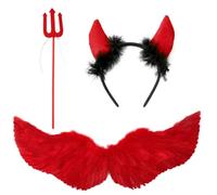 Halloween Costumes Adult/Kids Women Devil Costume Devil Red Wings Halloween Costume Accessories Devils HourRed Devil Costume Women Sexy Devil Costume Wings and Horns, 3-Piece Cosplay Set