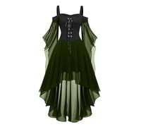 Halloween Costumes Adult Women Cold Shoulder Strap Gothic Dress A-Line Mesh Patchwork Medieval Costume Ladies Vintage Steampunk Lace Up Renaissance Irregular Hem Chiffon Plus Size Gothic Dress 6m16
