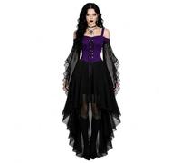 Halloween Costumes Adult Women Cold Shoulder Strap Gothic Dress | A-Line Mesh Patchwork Medieval Costume Ladies Vintage Steampunk Lace Up Renaissance Irregular Hem Chiffon Gothic Dress