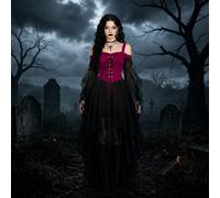 Halloween Costumes Adult Women Cold Shoulder Strap Gothic Dress A-Line Mesh Patchwork Medieval Costume Ladies Vintage Steampunk Lace Up Renaissance Irregular Hem Chiffon Plus Size Gothic Witch Dress