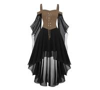 Halloween Costumes Adult Women Cold Shoulder Strap Gothic Dress A-Line Mesh Patchwork Medieval Costume Ladies Vintage Steampunk Renaissance Irregular Hem Chiffon Plus Size Gothic Dress