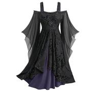 Halloween Costumes Adult Women Cold Shoulder Trumpet Sleeves Renaissance Steampunk Gothic Dresses Ladies Themed Party Medieval Dress Purple Plus Size 14 16 18 20 22 24
