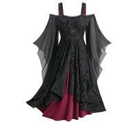 Halloween Costumes Adult Women Cold Shoulder Trumpet Sleeves Renaissance Steampunk Gothic Dresses Ladies Themed Party Medieval Dress Red Plus Size 14 16 18 20 22 24