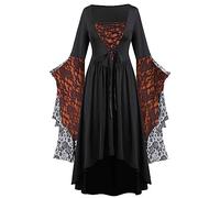Halloween Costumes Adult Women Gothic Renaissance Dress Lace Trumpet Sleeve Medieval Vintage Dresses Halloween Themed Party Outfits Orange Plus Size 14 16 18 20 22 24