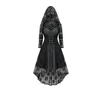 Halloween Costumes Adult Women Long Sleeve Lace Cloak Dress Ladies Gothic Clothes Carnival Medieval Witch Cosplay Themed Party Dresses Gray Plus Size 14 16 18 20 22 24