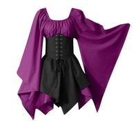 Halloween Costumes Adult Women Medieval Gotic Dress Lace-Up Corset Victorian Renaissance Vintage Dresses Halloween Cosplay Party Outfits Purple Plus Size 14 16 18 20 22 24