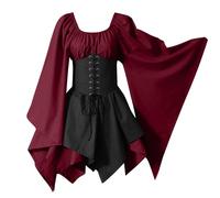 Halloween Costumes Adult Women Medieval Gotic Dress Lace-Up Corset Victorian Renaissance Vintage Dresses Halloween Cosplay Party Outfits Wine Plus Size 14 16 18 20 22 24