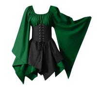 Halloween Costumes Adult Women Medieval Gotic Dress Lace-Up Corset Victorian Renaissance Vintage Dresses Halloween Cosplay Party Outfits Green Plus Size 14 16 18 20 22 24